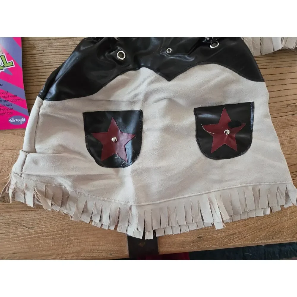 Fun World Cool Cowgirl Costume Set Girls Fringed Vest Skirt Hat Bandana M 8-10